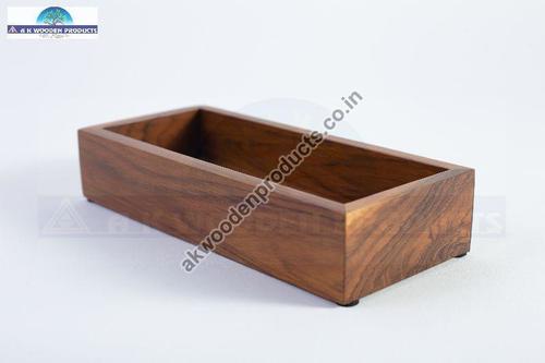 Teak Wood Towel Tray, Plain Pattern, Polished Finishing, Rectangle Shape, Brown Color