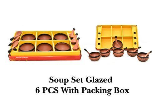 Various Colors Are Available Terracotta Clay 6 Glazed Soup Bowl Set