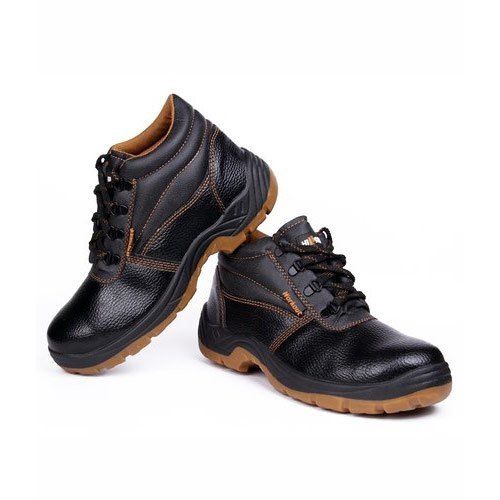 Black Anti Skid Lace Up Leather Safety Shoes