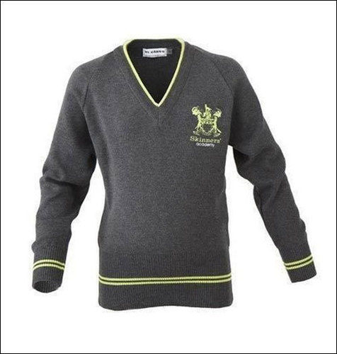 Grey V Neck Long Sleeves Boy School Woolen Sweater