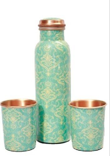 Various Colors Are Available Corporate Diwali Gift Meena Printed Copper Water Bottle Set