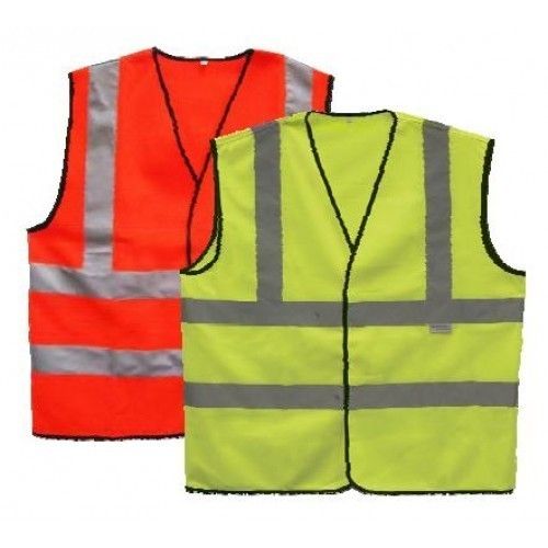 Green & Orange Industrial Sleeveless Fluorescent Safety Jacket