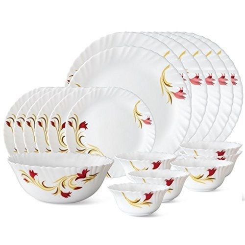 White 19 Pcs Scratch Chip Resistant Borosil Printed Dinner Set