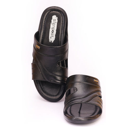 Signpost Mens Black Pu Slippers Size: 7 To 10 And 8 To 11