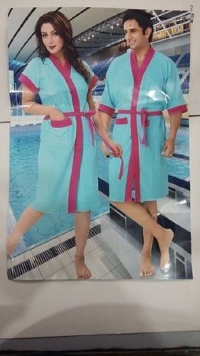 Sky Blue And Pink Couple Bath Gown, Half Sleeve, Skin Friendly, Super Comfortable, Bath Wear