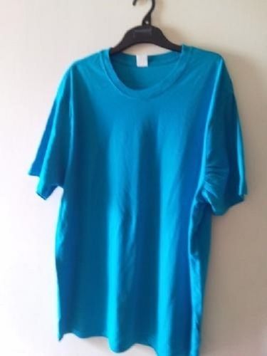 Half Sleeve Plain Cotton T Shirts For Mens, Round Neck, Sky Blue Color, Regular Wear, Size : Extra Large