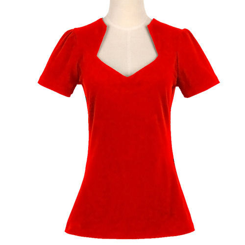 Summer Jockey Half Sleeve Plain Top For Ladies, Red Color, Casual Wear, Size : Small, Medium, Large, Xl