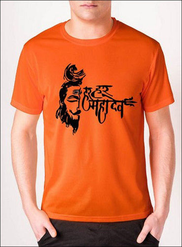 White Mahadev Printed Polyester Casual T Shirt