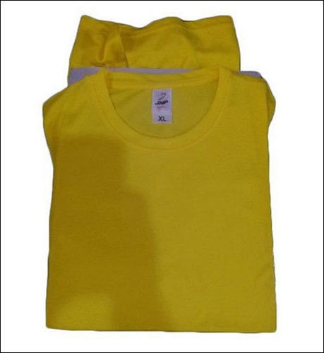 White Round Neck Yellow Plain Polyester T Shirt