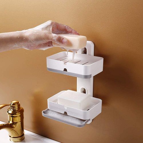 Self Adhesive Wall Mounted Soap Holder Stand With Dish Drainer Size: 23 X 8 X 7 Centimeters