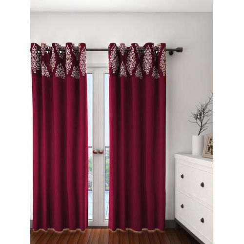 Red Printed Cotton 7-8 Feet Door Curtain