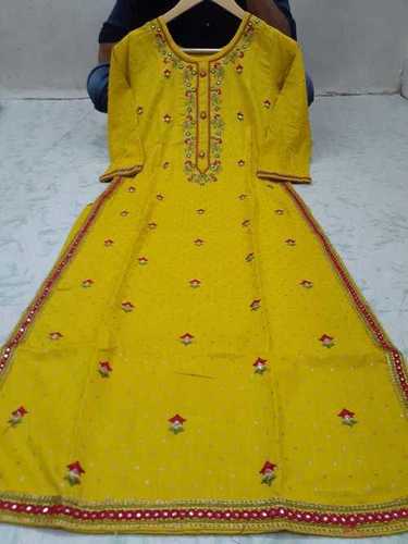 Silk Ladies Yellow Color Designer Kurti