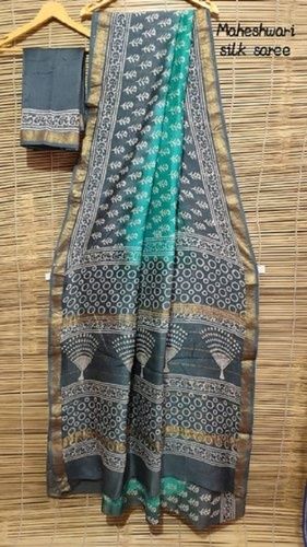 Multi-Color Maheshwari Handloom Silk Saree With Blouse