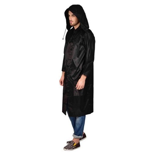 Duckback Long Hooded Rain Coat - Tear Resistant Polyester, Skin Friendly & High Strength | Premium Quality for Men, Available in Sizes S-XXXL, Plain Black Design