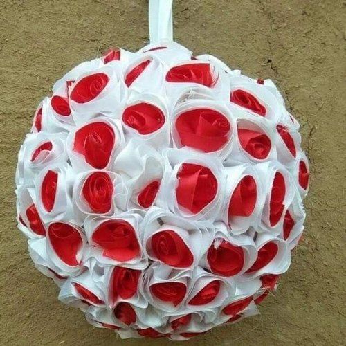 Red And White Decorative Satin Flower Ball