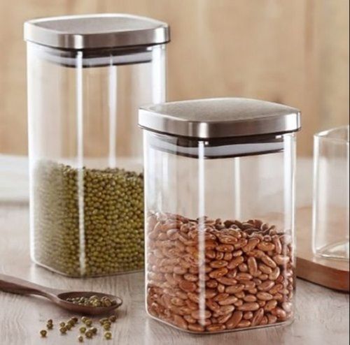 Perfect Finish Classic Square Glass Storage Jar, Smart Look, 600Ml Capacity, Finest Quality, Transparent Color