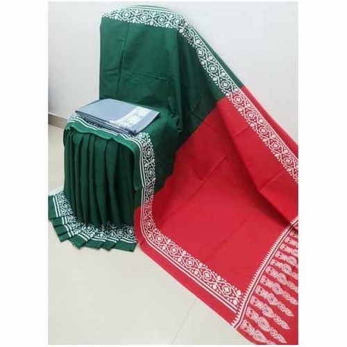 Ladies Red and Green Colour Border Printed Saree