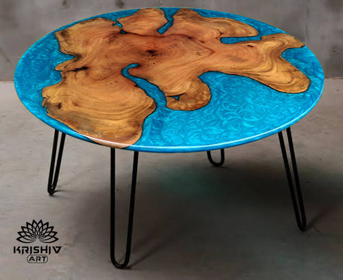 Metallic Blue Colour Round Coffee Table Top