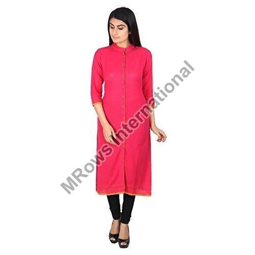 Multicolor Available Anti-Wrinkle Casual Wear Comfortable 3/4 Sleeve Plain Kurti