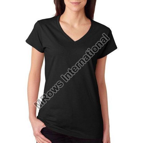 Multicolor Available Comfortable Stitched Casual Wear Half Sleeves Ladies V Neck T-Shirt