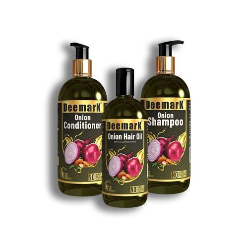 Deemark Onion Hair Care Kit (300ml. Onion Shampoo, 300ml. Onion Conditioner, 150ml. Onion Oil) | With Red Onion Seed Oil Extract, Black Seed Oil &amp; Pro-Vitamin B5