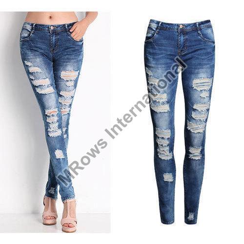 Denim Stitched 26-36 Inch Plain Ladies Rugged Jeans