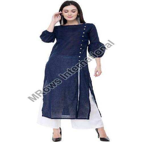 Anti Wrinkle Shrink-Resistant Casual Wear Comfortable Plain 3/4Th Sleeve Cotton Kurti