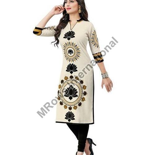 Shrink-Resistant Machine Wash Casual Wear Stitched 3/4th Sleeve Printed Kurti