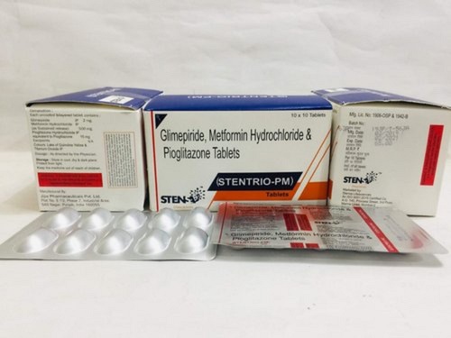 ग्लिमेपीराइड मेटफोर्मिन एचसीएल और पियोग्लिटाज़ोन एंटी डायबिटीज़ टैबलेट शेल्फ लाइफ: पैक इयर्स पर प्रिंटेड