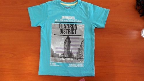 Summer Kids Printed T Shirts, Round Neck, Half Sleeve, Casual Wear, Sky Blue Color