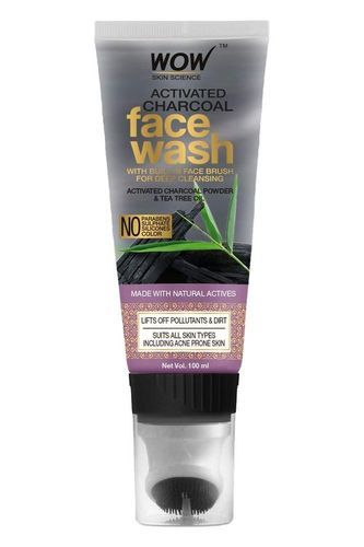 WOW Skin Science Activated Charcoal Face Wash Gel with Built-In Face BrushA 