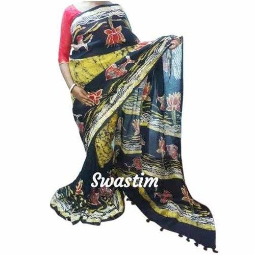 Designer Ladies Cotton Multicolour Hand Block Printed Saree