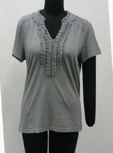 Ladies Plain V Neck T Shirt, Half Sleeve, Well Stitched, Gorgeous Look, Gray Color Age Group: 18+