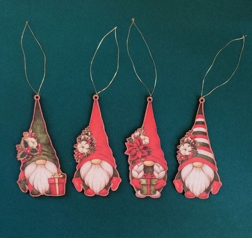 Red And Green Christmas Ornament -Set Of 4 Gnomes Santa Claus