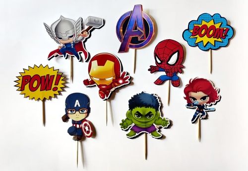 Set of 10 Superhero Theme Cupcake Toppers