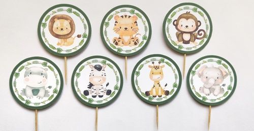 Set Of 7 Jungle Safari Theme Cupcake Topper