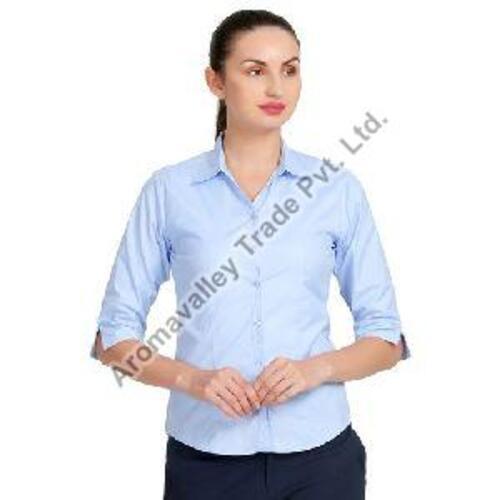 Casual Half Sleeve Sky Blue Ladies Shirts Age Group: Adult