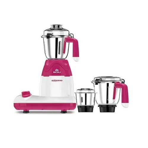 Cotton Hexagrind 600-Watt Mixer Grinder With 3 Jars (White And Pink)