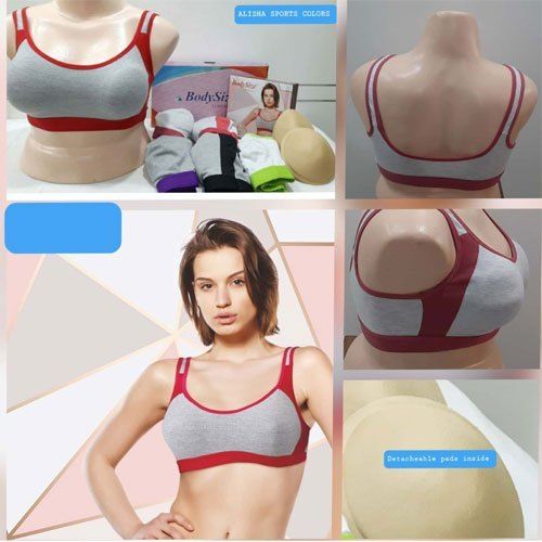 Red Plain Lycra Cotton Padded Sport Bra For Ladies, Ideal For