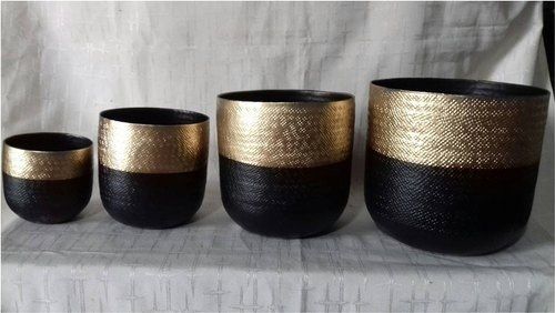 Glossy Round Shape Gold And Black Color Aluminum Planters