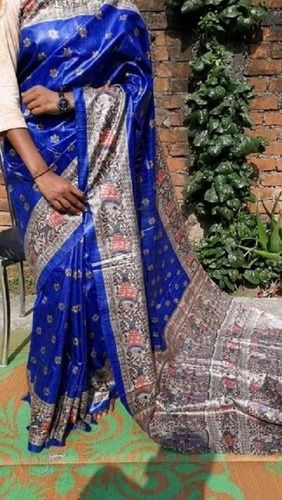 Multi-Color Handloom Madhubani Print Ghicha Pure Silk Saree