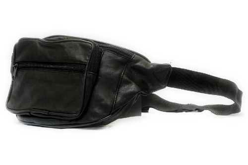 Black Genuine Sheep Leather Three Zipper Waist Bag (T And T-L3)