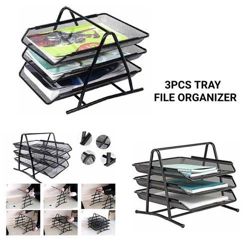 Black Strong And Durable Metal Mesh Tray Rack File Document Organizer Stands