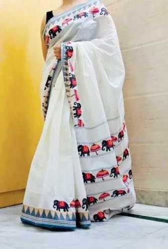 Various White Textile Printed Saree