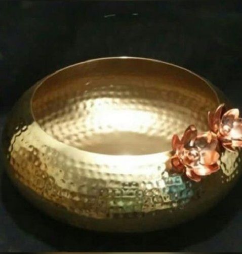 Golden Round Hammered Planter