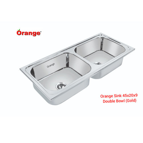 Grey Orange 45X20X9 (Gold) Square Kitchen Sink Double Bowl With Back Coating