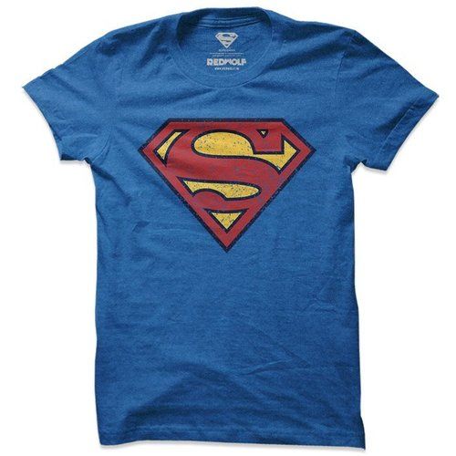 Blue Superman Print Round Neck Cotton Half Sleeves T Shirt