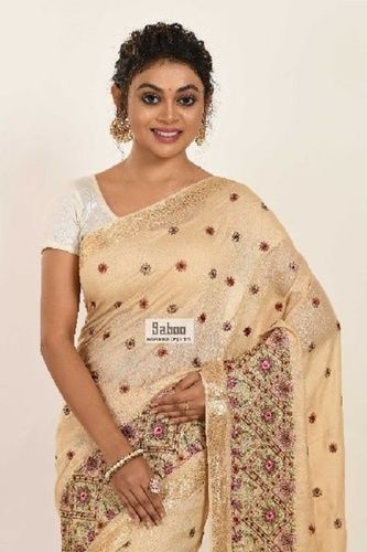 Multi-Color Embroidered Muga Silk Saree