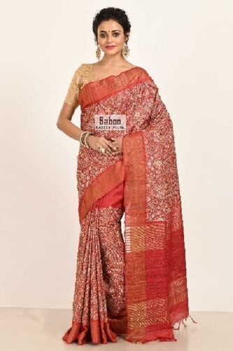 Multi-Color Tussar Silk Embroidered Saree With Blouse