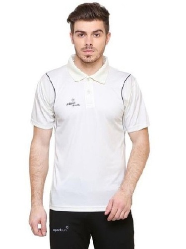 Off White Polyester Mens Cricket T-Shirt - Age Group: Adults